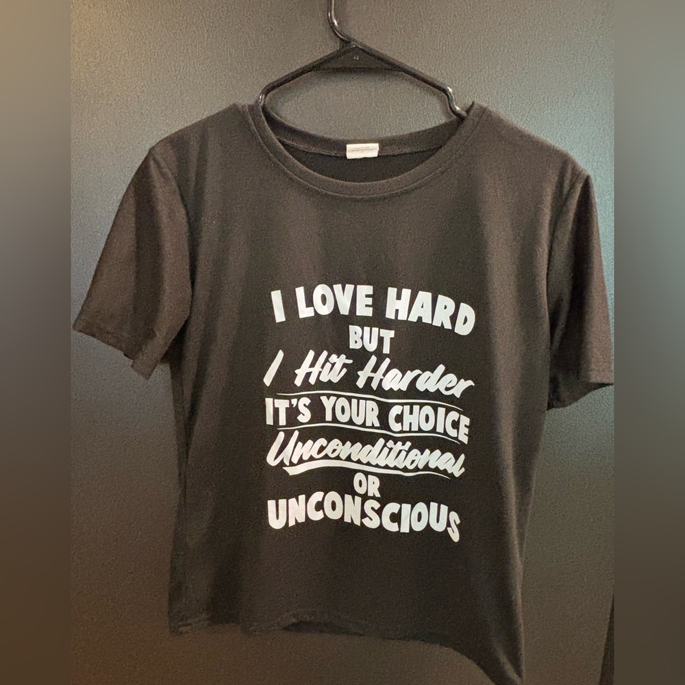 SHEIN Black Tee with White Bold Script Graphic